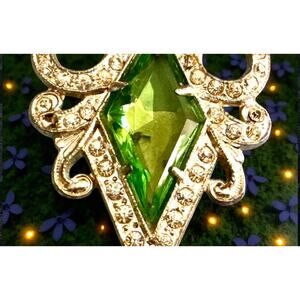Quintessential Art Deco Era Flapper Girl Lime Green Glass Rhinestone Dress Clip